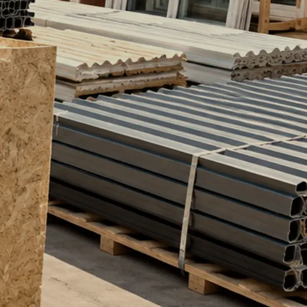 Bundled galvanised steel profiles on a pallet